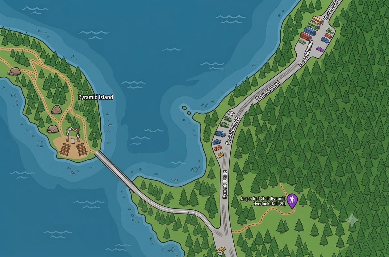 Illustrated map of Pyramid Island and Pyramid Lake